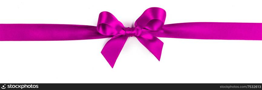 Elegant satin pink ribbon bow isolated on white background. Pink ribbon bow isolated on white