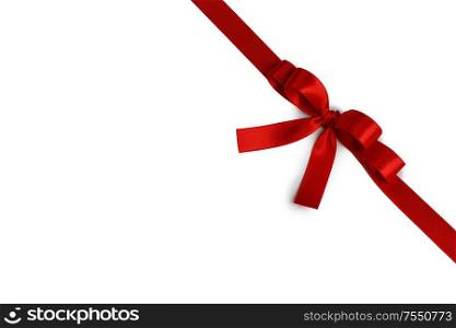 Elegant satin red ribbon bow isolated on white background. Red ribbon bow isolated on white