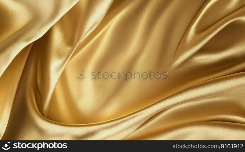 Elegant smooth golden silk. Warped silk cloth. Generative AI.. Elegant smooth golden silk. Warped silk cloth. Generative AI