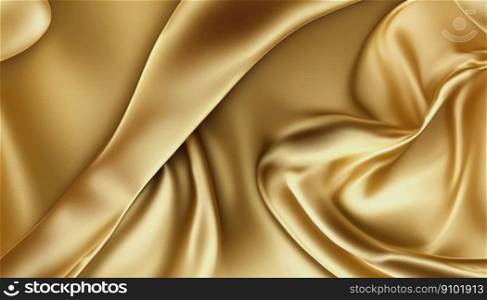 Elegant smooth golden silk. Warped silk cloth. Generative AI.. Elegant smooth golden silk. Warped silk cloth. Generative AI
