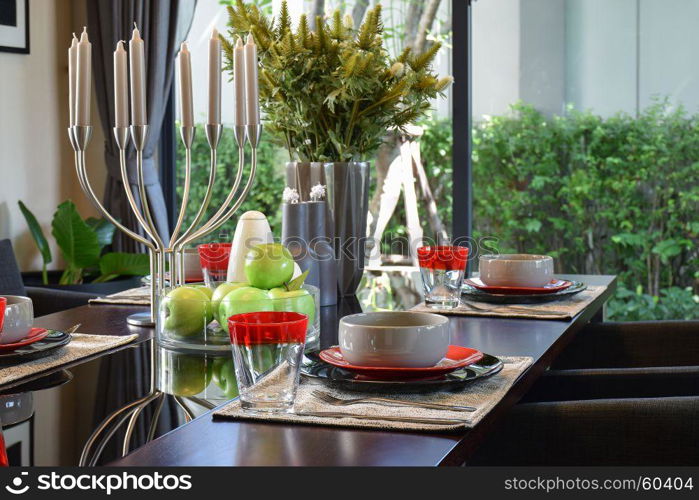 elegant table set in modern style dining room interior