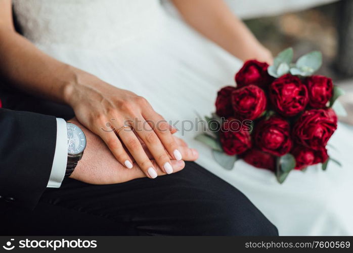 elegant wedding bouquet of fresh natural flowers and greenery