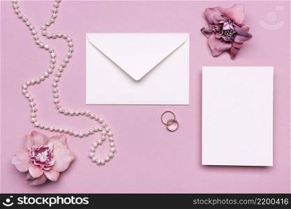 elegant wedding invitation with pearls table