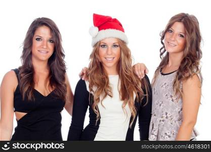 Elegant women celebrating christmas isolated on a white background