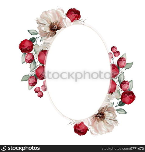  Elegant wreath with peonies, roses and eucalyptus leaves. Illustration.  Elegant wreath with peonies, roses and eucalyptus leaves. 