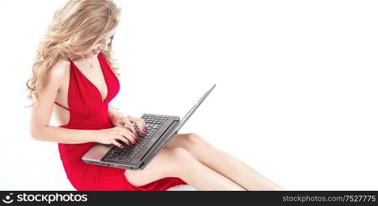 elegant young woman connecting to Internet - isolated