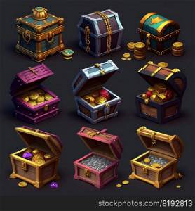 element game treasure chest ai generated. ancient object, ui trunk, wealth box element game treasure chest illustration. element game treasure chest ai generated