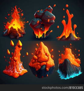 element lava splash vfx game ai generated. orange energy, flash bubble, red flame element lava splash vfx game illustration. element lava splash vfx game ai generated