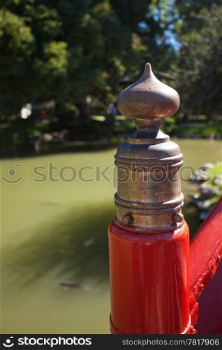 element of the red bridge in Japanese Garden