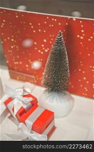 Elements of a Christmas tree with decorations in close-up.. New Years decor for postcards and not only 3761.