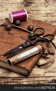 elements of needlework. Tools and accessories for sewing and needlework