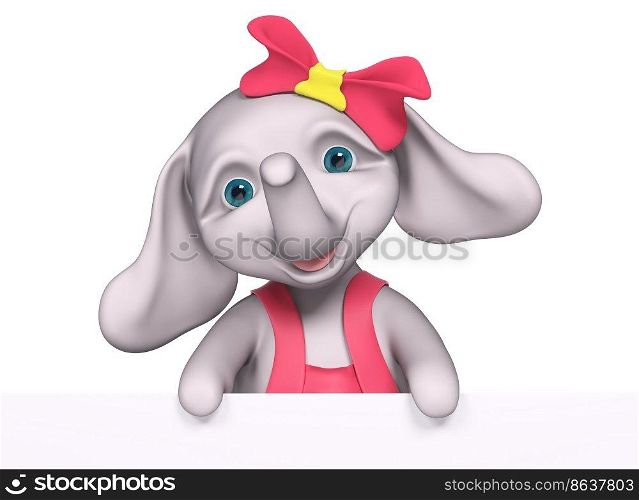 Elephant  baby girl cartoon with poster, isolated 3d rendering