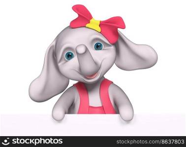 Elephant  baby girl cartoon with poster, isolated 3d rendering
