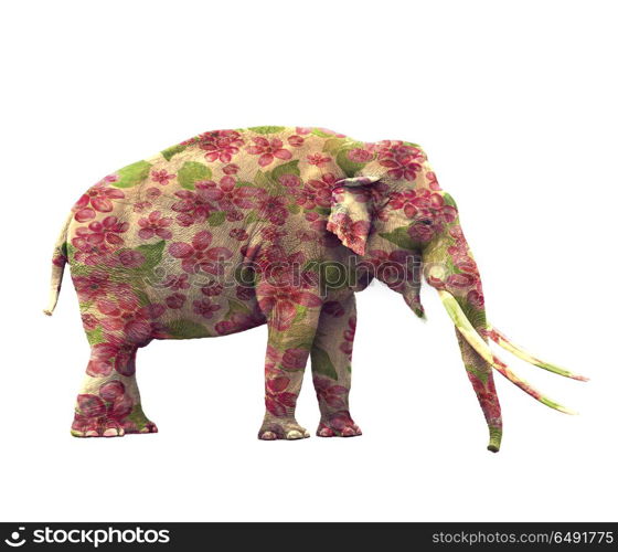 Elephant with flowers isolated on white background. Elephant with flowers