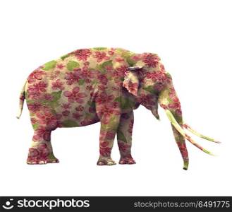 Elephant with flowers isolated on white background. Elephant with flowers
