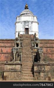 Elephants and staircase of temple in Bhaktapur in Nepal