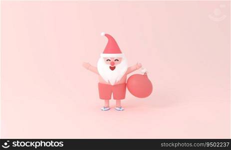 Elevate your festivities with a 3D rendering Santa Claus in a Summer Christmas ambiance. Craft imaginative decor blending seasonal summer and 3D artistry for a magical holiday experience.