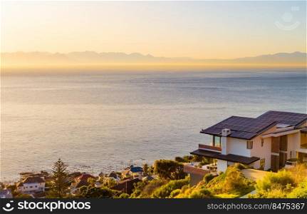 Elevated panoramic view of False Bay, Cape Town, South Africa