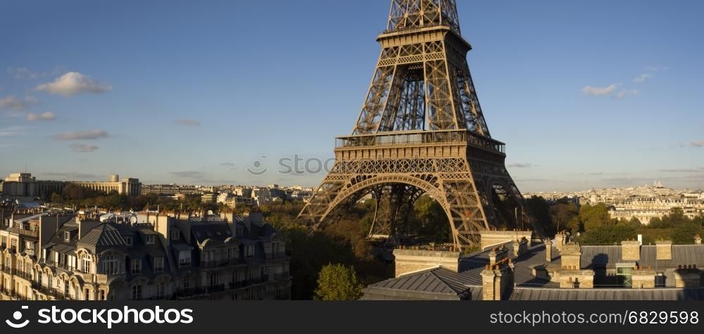 Elevated panoramic view of the Eiffel Tower during the day,