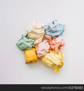 elevated view crumple paper isolated white background