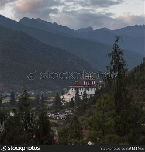 Elevated view of a town, Paro, Paro District, Paro Valley, Bhutan