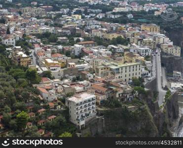 Elevated view of buildings in a town, Amalfi Coast, Salerno, Campania, Italy