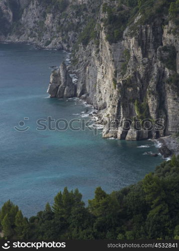 Elevated view of coast, Amalfi Coast, Salerno, Campania, Italy