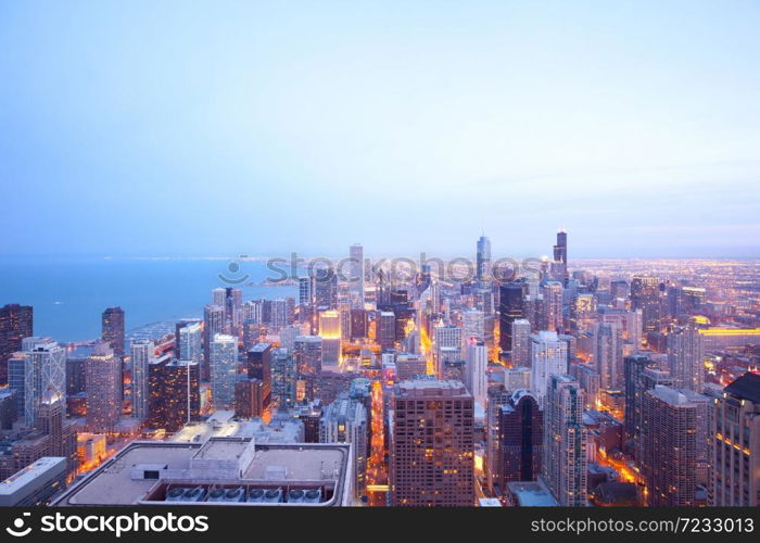 Elevated view of downtown Chicago, Illinois