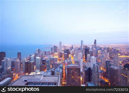 Elevated view of downtown Chicago, Illinois