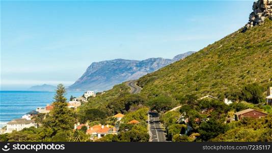 Elevated view of Kalk Bay mountain road in False Bay Cape Town South Africa