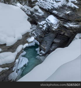Elevated view of pool of water , Athabasca Falls, Jasper, Jasper National Park, Alberta, Canada