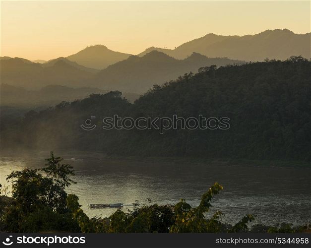 Elevated view of River Mekong, Mount Phousi, Luang Prabang, Laos