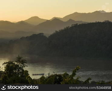 Elevated view of River Mekong, Mount Phousi, Luang Prabang, Laos