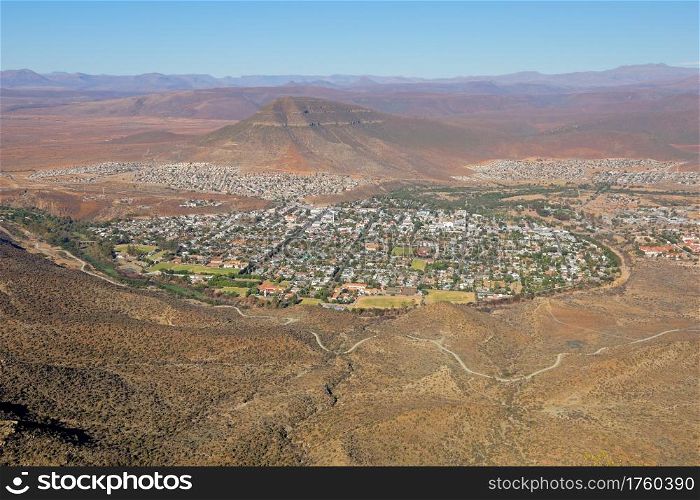 Elevated view of the town of Graaff-Reinet in the arid karoo region of South Africa
