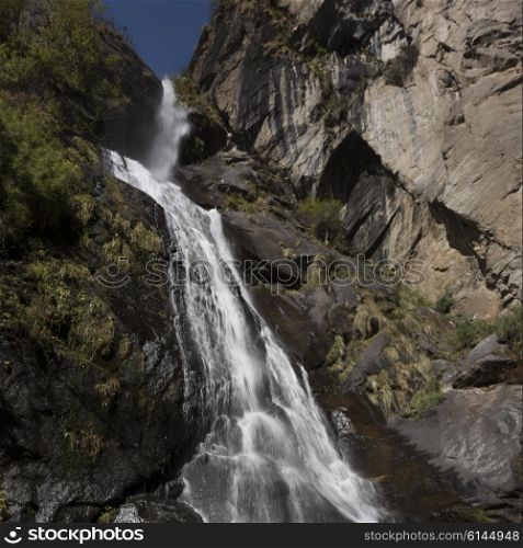 Elevated view of waterfall, Taktsang Monastery, Paro, Paro District, Paro Valley, Bhutan
