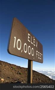 Elevation sign in Haleakala National Park in Maui, Hawaii.