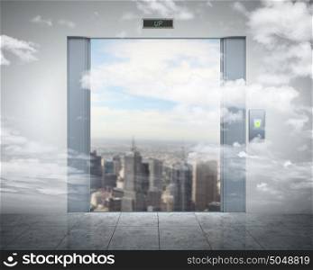 elevator doors and the natural landscape. the elevator doors and the natural landscape behind them