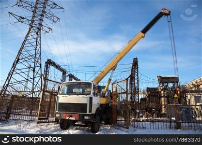 Elimination of the accident at an electrical substation. Winter