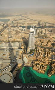 Emaar building and downtown, View from Burj Khalifa, Dubai, United Arab Emirates, Middle East.