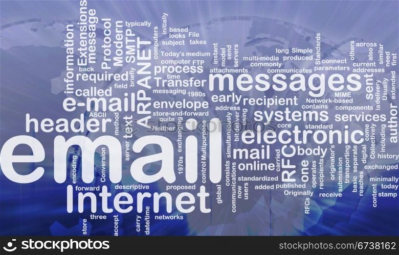Email background concept. Background concept wordcloud illustration of email international