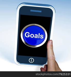 Email Button On Mobile Shows Emailing Or Contacting. Goals On Phone Showing Aims Objectives Or Aspirations