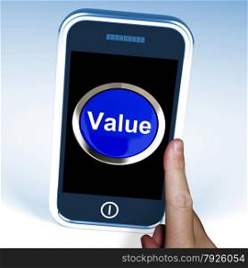 Email Button On Mobile Shows Emailing Or Contacting. Value On Phone Showing Worth Importance Or Significance