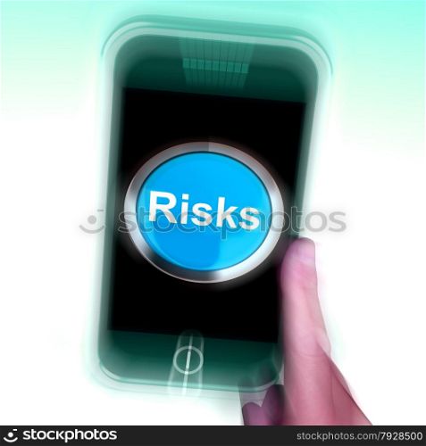 Email Button On Mobile Shows Emailing Or Contacting. Risks On Mobile Phone Showing Investment Risks And Economy Crisis