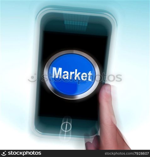 Email Button On Mobile Shows Emailing Or Contacting. Market On Mobile Phone Meaning Marketing Advertising Sales