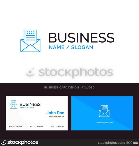 Email, Communication, Emails, Envelope, Letter, Mail, Message Blue Business logo and Business Card Template. Front and Back Design