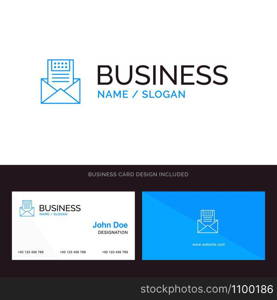 Email, Communication, Emails, Envelope, Letter, Mail, Message Blue Business logo and Business Card Template. Front and Back Design