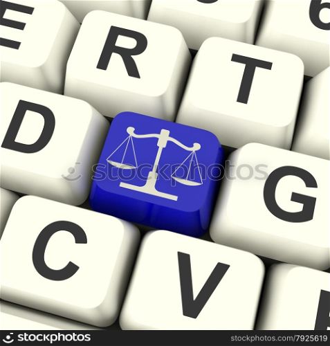 Email Computer Key For Emailing Or Contacting. Scales Of Justice Key Meaning Law Trial