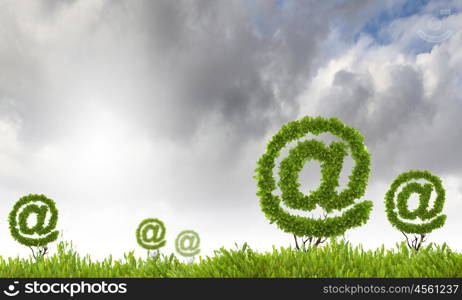 Email concept. Conceptual background image of plant in pot shaped like email sign