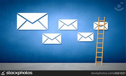 Email concept. Conceptual image with ladder reaching email symbol
