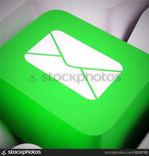 Email concept icons means electronic mail correspondence using internet. Sending messages online means quick communications - 3d illustration. Envelope Computer Key In Blue For Emailing Or Contacting